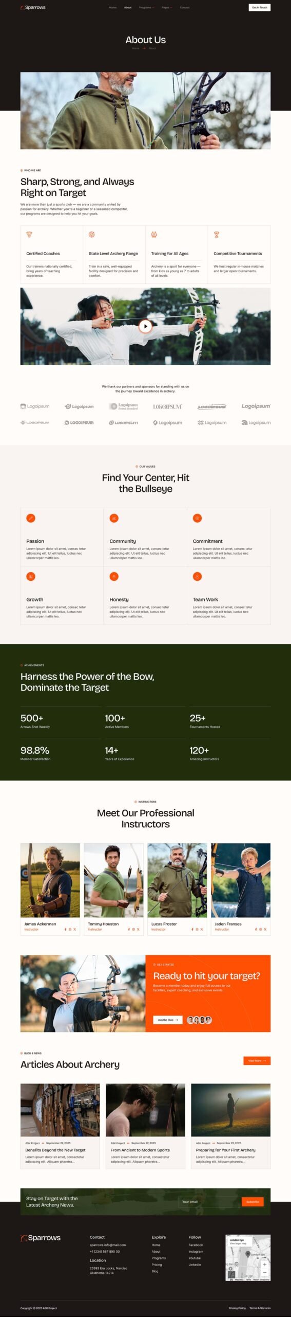 Sparrows – Archery Club and Courses Elementor Template Kit - Image 3