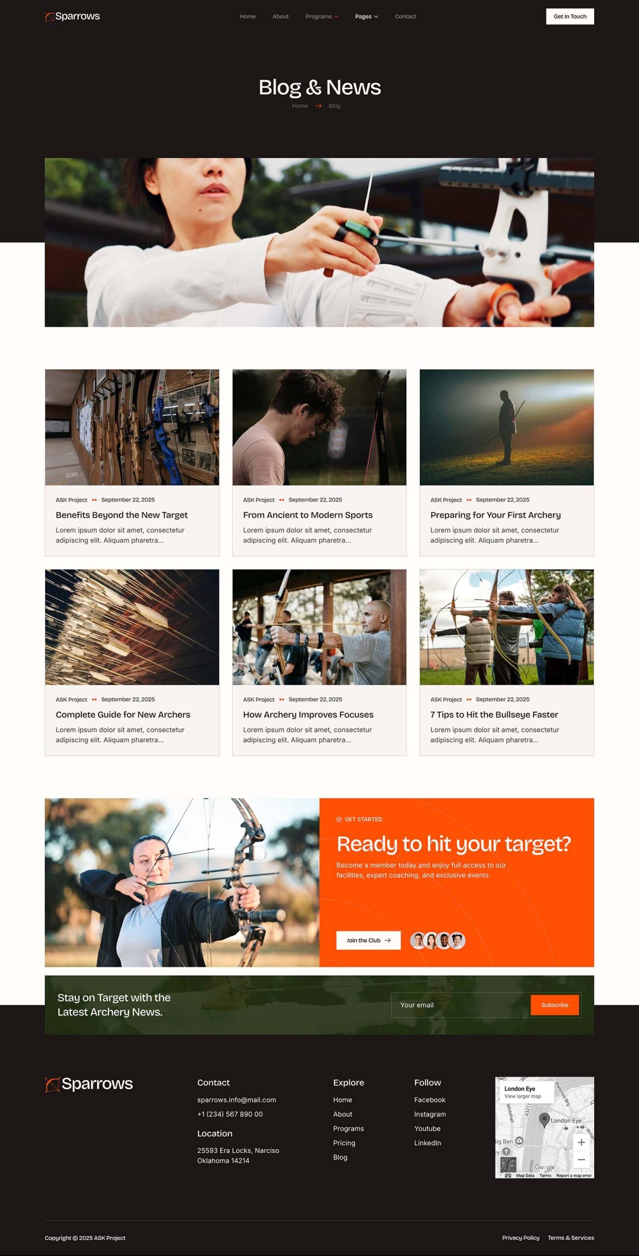 Sparrows – Archery Club and Courses Elementor Template Kit - Image 4