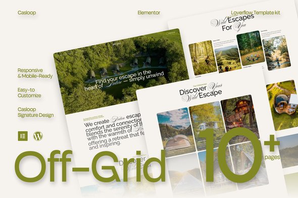 Off-Grid – Modern Natural Glamping Elementor Template Kit