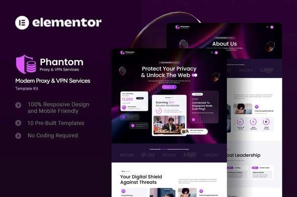 Phantom – Modern Proxy and VPN Services Elementor Template Kit
