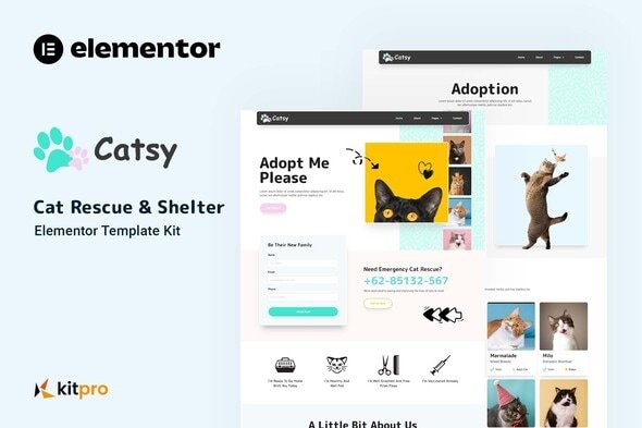 Catsy – Cat Rescue and Shelter Elementor Template Kit