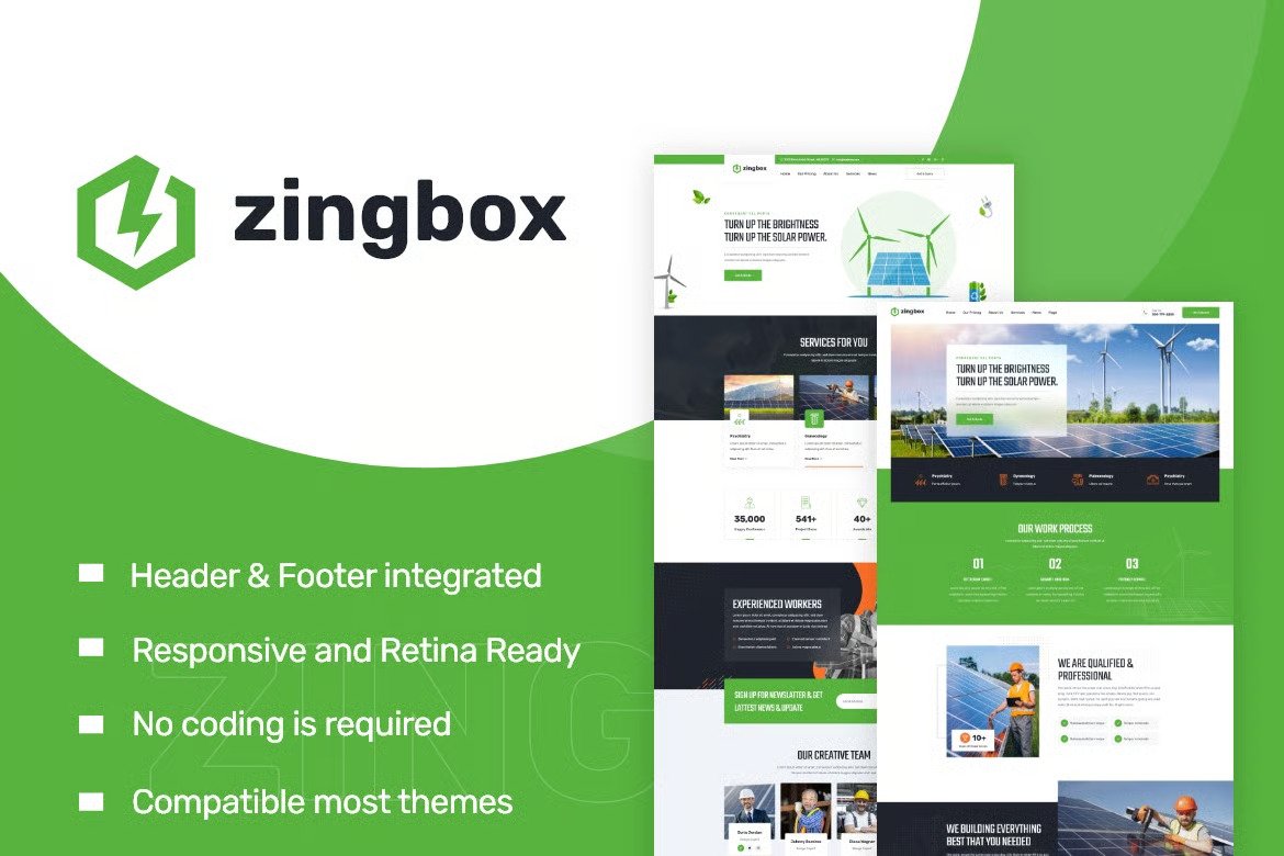 Zingbox – Wind and Solar Energy Elementor Template Kit