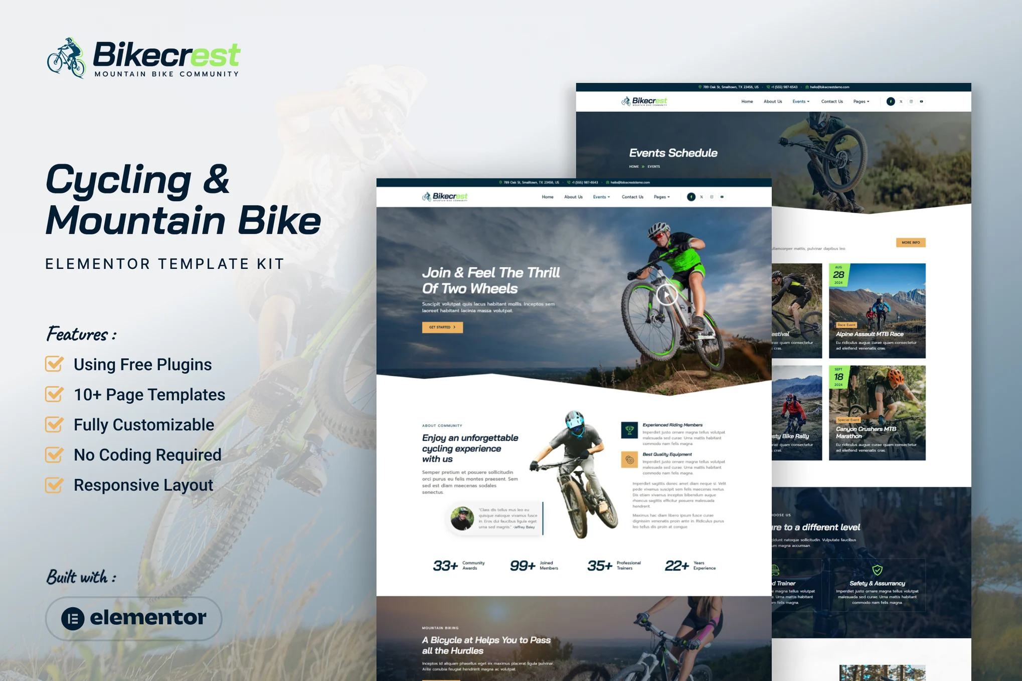 Bikecrest – Cycling and Mountain Bike Elementor Template Kit