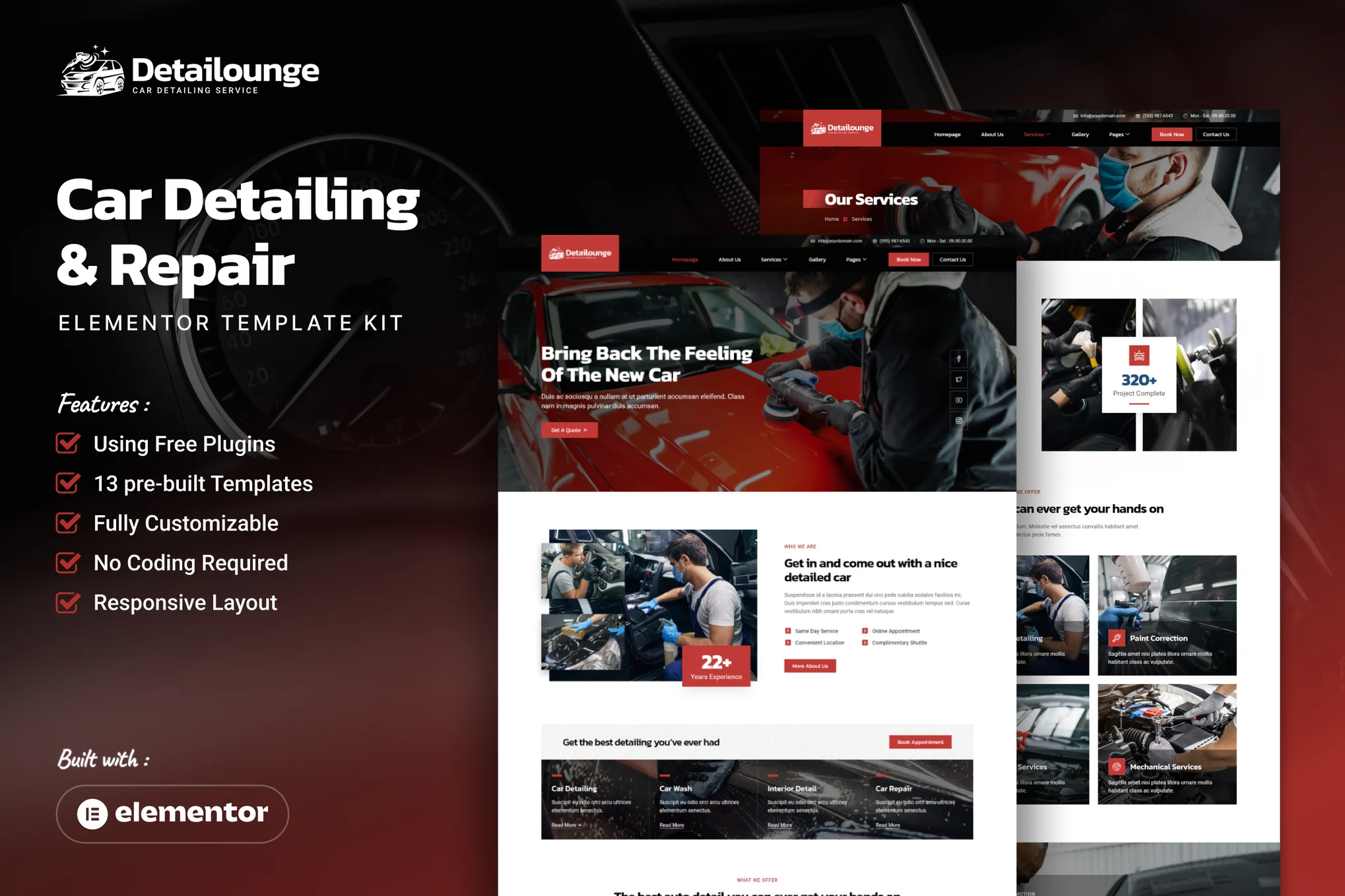 Detailounge – Car Detailing and Repair Service Elementor Template Kit