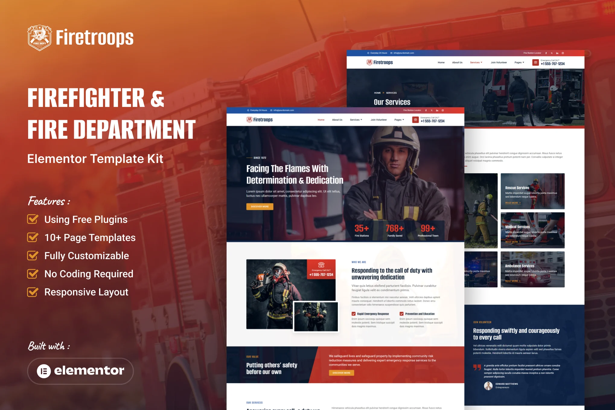 Firetroops – Firefighter and Fire Department Elementor Template Kit