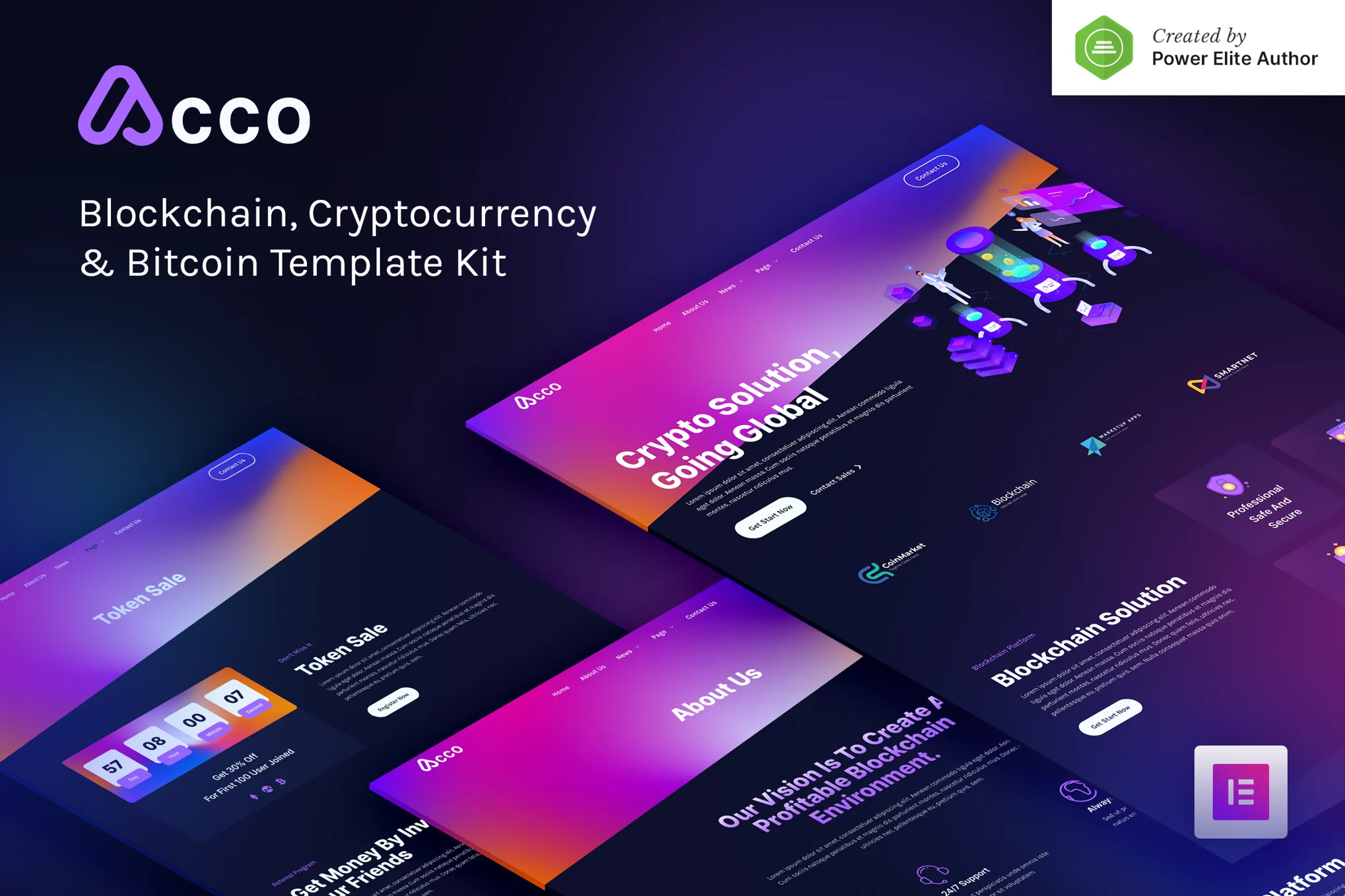 Acco – Blockchain Cryptocurrency and Bitcoin Elementor Template Kit