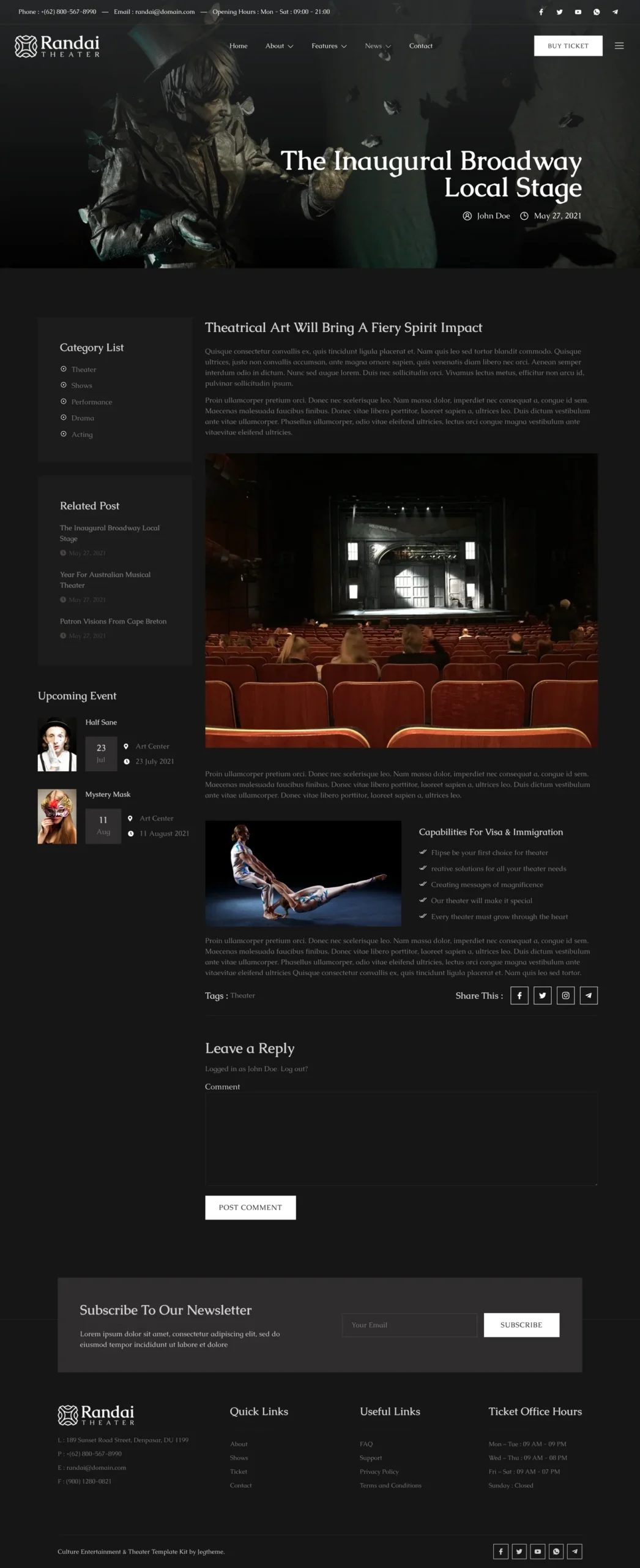 Randai – Theater Entertainment and Performing Arts Elementor Template Kit - Image 4
